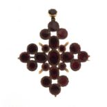 Antique gilt metal garnet cluster pendant, 7cm in length : For Further Condition Reports Please