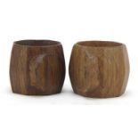 Robert Mouseman Thompson pair of octagonal adzed oak napkin rings, each carved with a signature