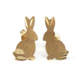 Pair of 9ct gold rabbit earrings, 1.1cm high, 0.3g : For Further Condition Reports Please Visit