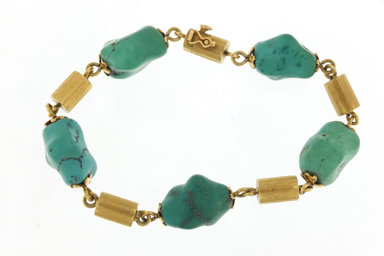 Designer 18ct gold and turquoise bracelet, 22cm in length, 41.2g : For Further Condition Reports - Image 6 of 6