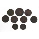 Nine Georgian bronze coins, 3.2cm in diameter : For Further Condition Reports Please Visit Our