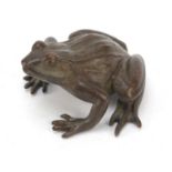 Japanese patinated bronze frog, impressed marks to the base, 6cm in length : For Further Condition