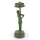 Art Deco figural table lamp in the form of a nude female, raised on a grey marble base, 32cm
