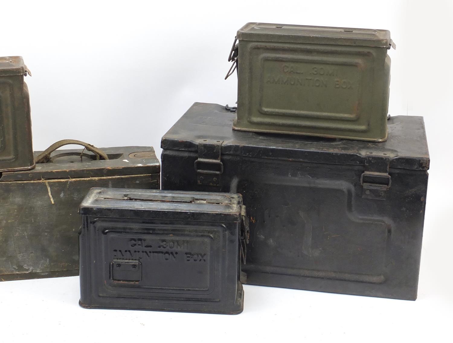 Five military interest wooden and tin ammunition cases and one other, the largest 45cm wide : For - Image 6 of 6