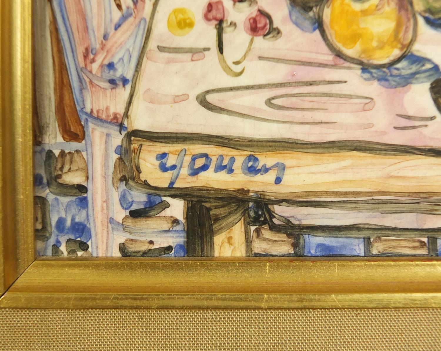 French porcelain tile hand painted with still life, inscribed verso, mounted and framed, 18.5cm x - Image 3 of 5
