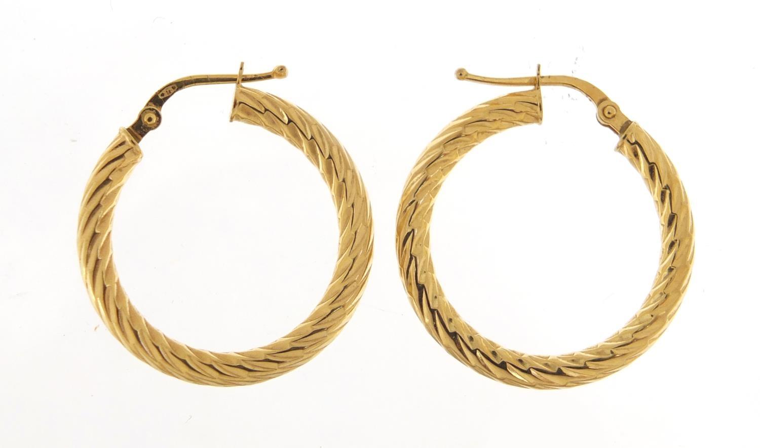 Pair of 9ct gold hoop earrings, 2.5cm in diameter, 1.8g : For Further Condition Reports Please Visit - Image 2 of 4