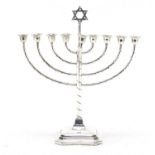 Silver plated Jewish Menorah candlestick, 22.5cm high : For Further Condition Reports Please Visit