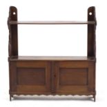 Walnut wall hanging cupboard and shelf, 57cm H x 51.5cm W x 13cm D : For Further Condition Reports