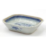 Chinese blue and white porcelain dish hand painted with a landscape, 23.5cm wide : For Further