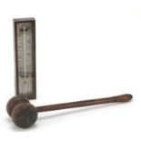 Cased thermometer and a turned fruit wood gavel, the largest 30cm in length : For Further