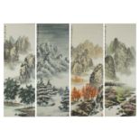Mountainous landscapes with Daoist immortals and figure on horseback in snow with calligraphy and