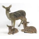 Garden model of a doe and two fauns, the largest 71cm high : For Further Condition Reports Please