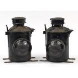 Large pair of Railwayana interest lanterns, each 33cm high : For Further Condition Reports Please