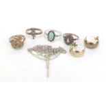 Silver jewellery including rings, earrings and an angel necklace, 21.5g : For Further Condition