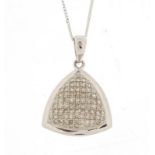 9ct gold diamond cluster pendant on a 9ct gold necklace, the pendant 1.8cm in length, 1.6g : For