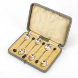 Set of six George V silver coffee bean spoons with fitted box by Levi & Salaman, Birmingham 1920,