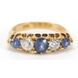 Victorian 18ct gold sapphire and diamond five stone ring, Birmingham 1899, size O, 5.2g : For