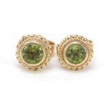 Pair of 9ct gold peridot stud earrings, 6mm in diameter, 1.2g : For Further Condition Reports Please