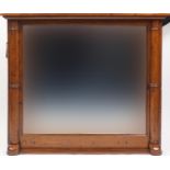 Large pine framed over mantle mirror with bevelled glass, 110cm x 127cm : For Further Condition