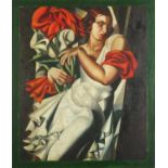 Manner of Tamara de Lempicka - Art Deco female, oil on canvas laid on board, framed, 68cm x 60cm :