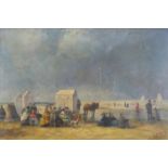 Beach scene, French Impressionist oil on board, framed, 59cm x 39cm excluding the frame : For