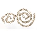 Silver circular link necklace and similar bracelet, 40cm and 20cm in length, 81.0g : For Further