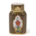 Continental porcelain tea caddy hand painted with panels of flowers, 11.5cm high : For Further