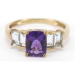 9ct gold amethyst and blue topaz ring, size U, 2.9g : For Further Condition Reports Please Visit Our