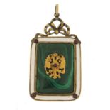 Russian silver gilt, enamel and malachite pendant, mounted with a double headed eagle, impressed