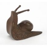 Japanese patinated bronze snail, impressed marks to the base, 5cm high : For Further Condition