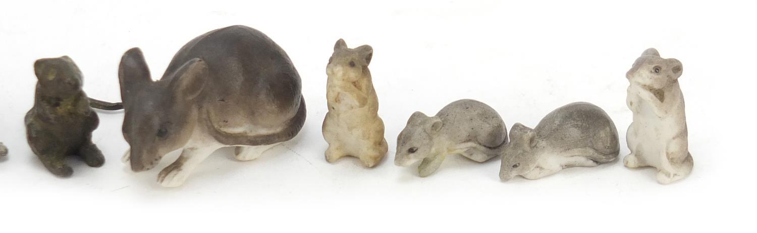 Eleven porcelain, bronze and metal mice, the largest 4cm in length : For Further Condition Reports - Image 3 of 5