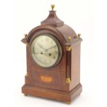 Edwardian inlaid mahogany striking bracket clock with silvered dial and Arabic numerals, 39cm high :