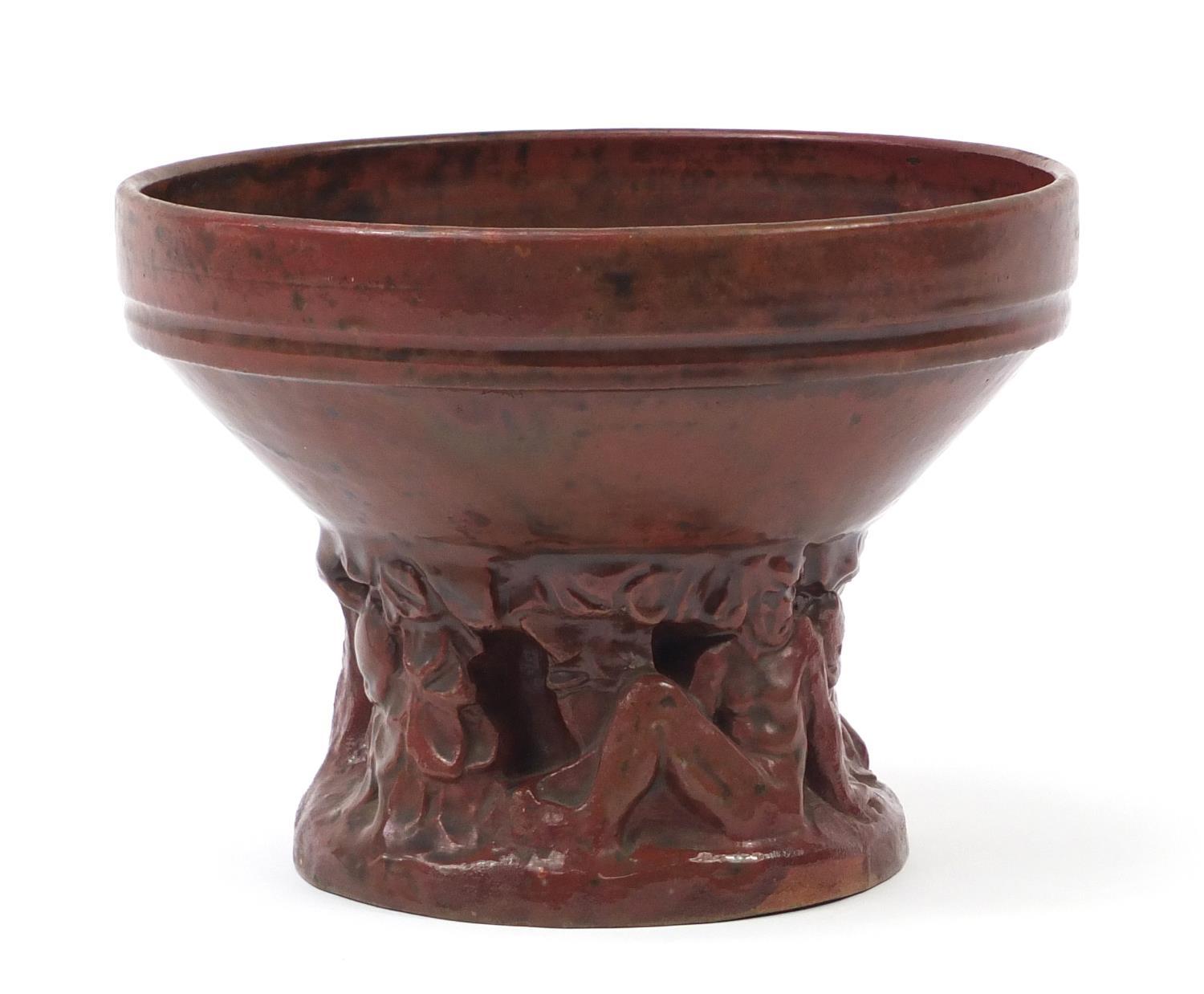 Art Deco style red glazed pottery Adam and Eve centrepiece, 19cm high x 26cm in diameter : For - Image 3 of 7