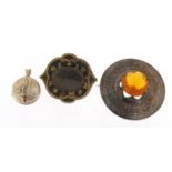 Antique and later jewellery comprising a Victorian black enamel mourning brooch, Scottish citrine