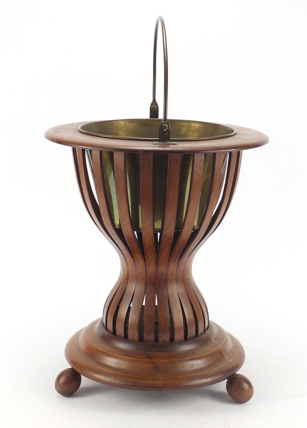 Regency style inlaid mahogany ice bucket with brass liner and swing handle, 41cm high : For - Image 3 of 6