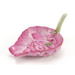 Chinese famille rose porcelain libation cup in the form of an open lotus flower, 16cm in length :