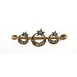 Victorian 9ct gold, turquoise and seed pearl brooch, 3.5cm in length, 1.4g : For Further Condition