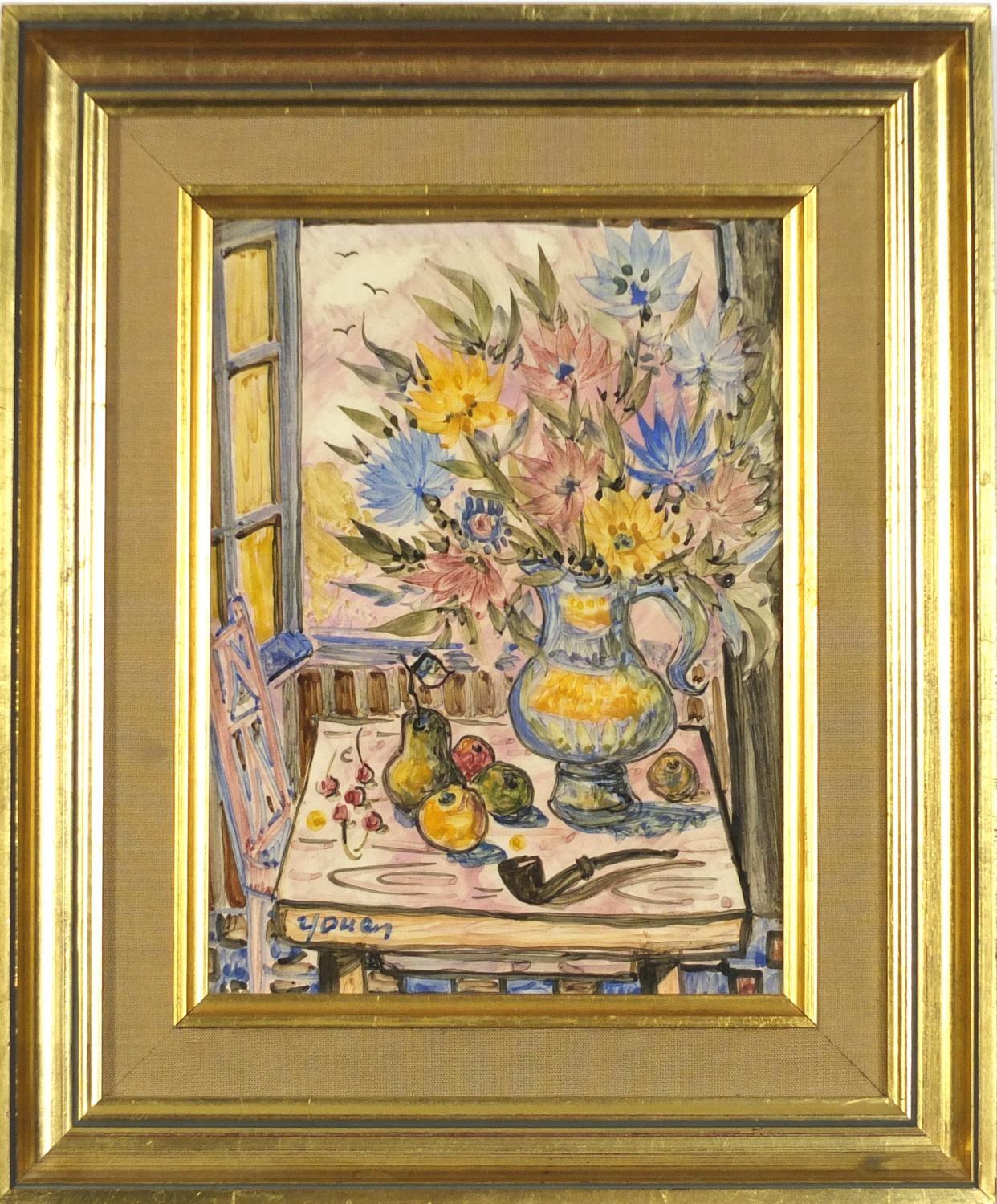 French porcelain tile hand painted with still life, inscribed verso, mounted and framed, 18.5cm x - Image 2 of 5