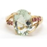 9ct gold green and pink stone ring, size O, 3.6g : For Further Condition Reports Please Visit Our