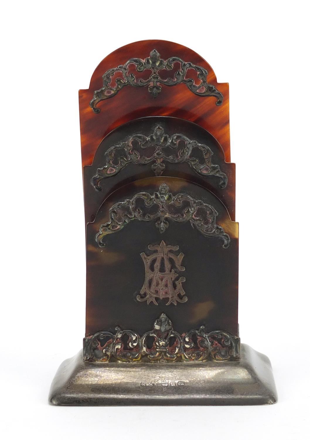 Victorian silver and tortoiseshell letter rack with foliate decoration, Horton & Allday, - Image 2 of 9