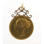 Victoria young head 1871 gold sovereign with 9ct gold pendant mount, 9.0g : For Further Condition