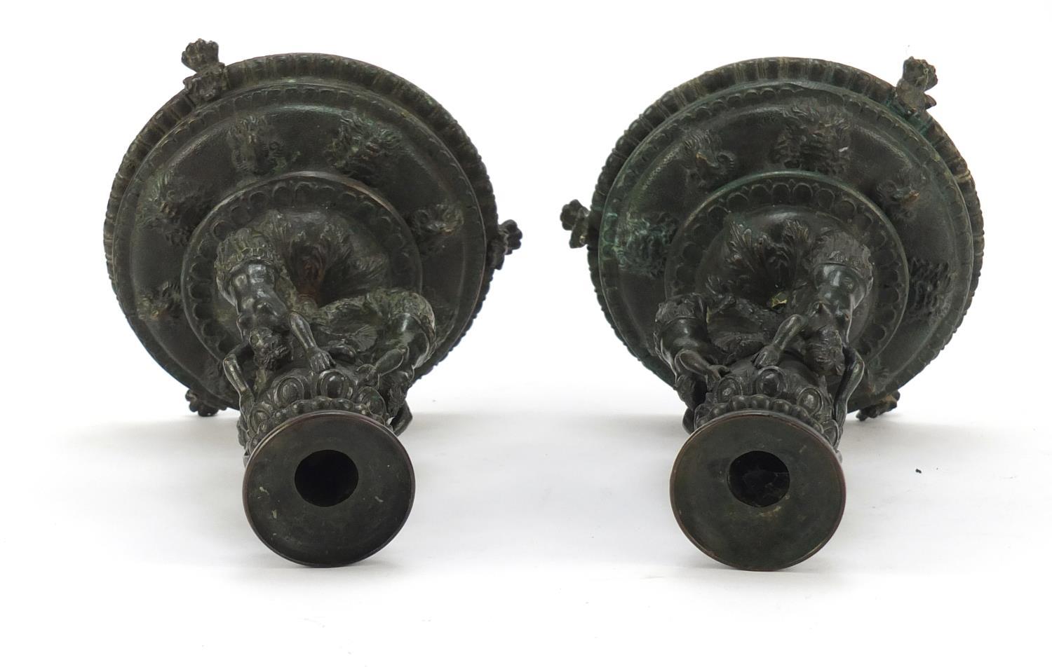 Pair of 19th century Renaissance style patinated bronze candlesticks, having detachable sconces - Image 5 of 6