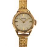 Ladies 9ct gold services wristwatch with gold coloured metal strap, 20mm in diameter : For Further