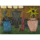 After Claude Venard - Abstract composition, still life objects, oil impasto, unframed, 70cm x 50cm :