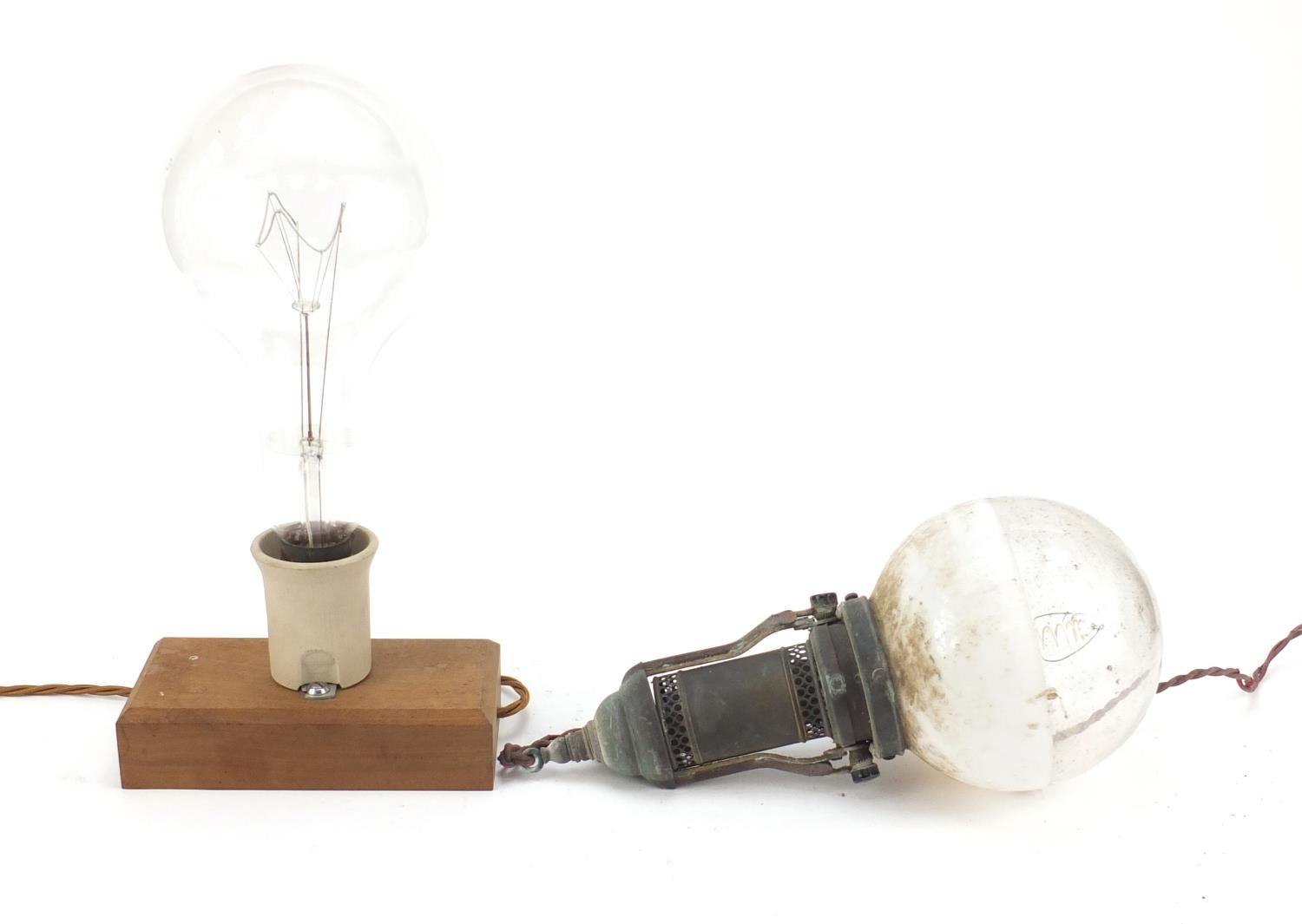 Two large Industrial style bulbs, one on a gimbal support, the other mounted on a wooden block, - Image 3 of 7