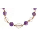 Amethyst and crystal bead necklace with 9ct gold clasp, 50cm in length, 37.6g : For Further