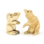 Two Japanese carved ivory rats including a Netsuke, the largest 3.5cm high : For Further Condition