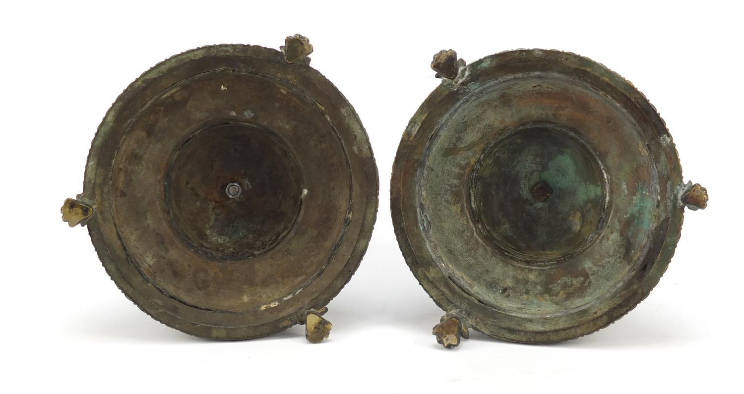Pair of 19th century Renaissance style patinated bronze candlesticks, having detachable sconces - Image 6 of 6