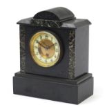 Victorian black slate and marble mantle clock, 28.5cm high : For Further Condition Reports Please