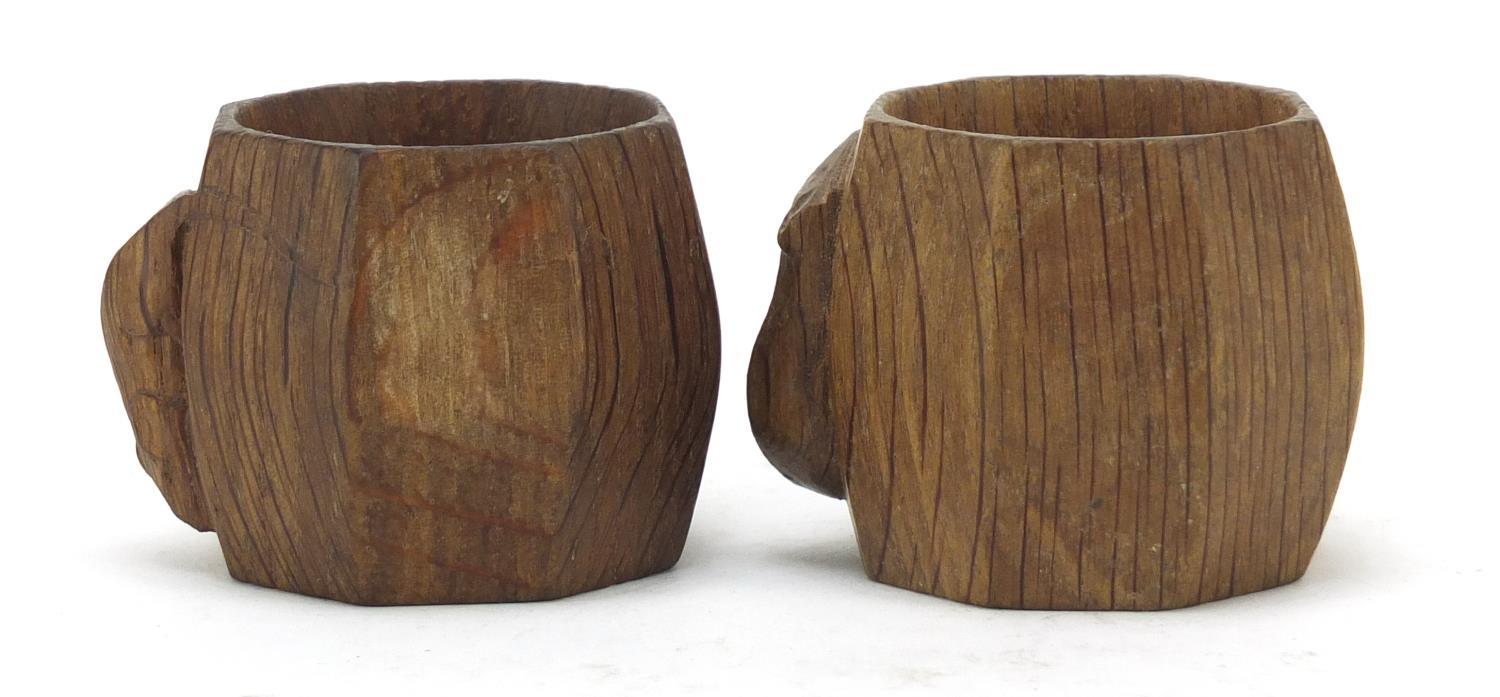 Robert Mouseman Thompson pair of octagonal adzed oak napkin rings, each carved with a signature - Image 2 of 6